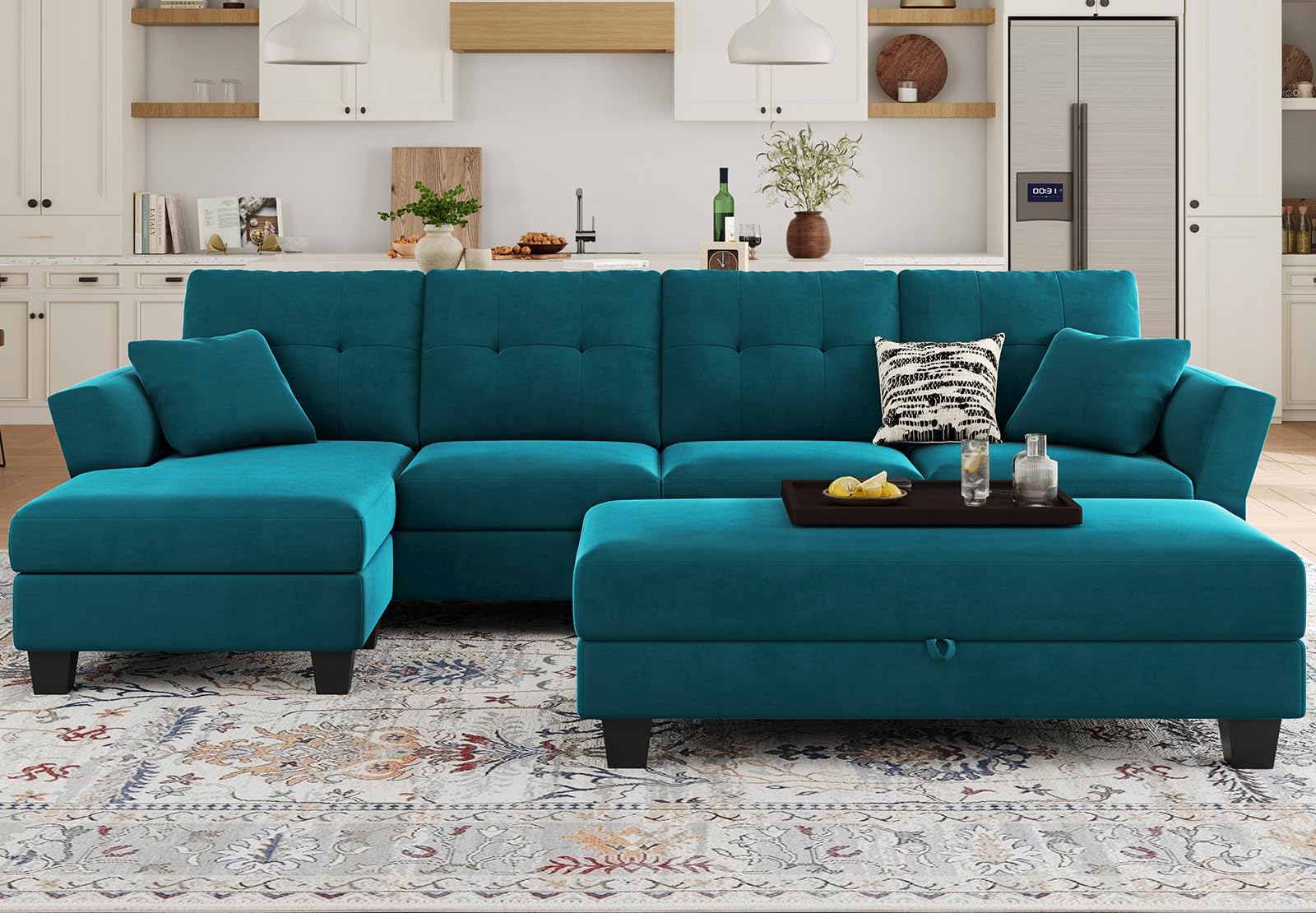 Belffin Convertible L Shaped Couch with Reversible Large Ottoman L Shape Sofa Storage Chaise Sectional Sofa Living Room Furniture Peacock Blue