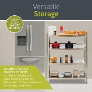 Pearington 4-Tier Commercial Grade Stainless Steel Storage Shelf for Kitchens, Stainless Steel Shelving Unit with 4 Height-Adjustable Shelves, 47" x 18.5" x 60", Silver