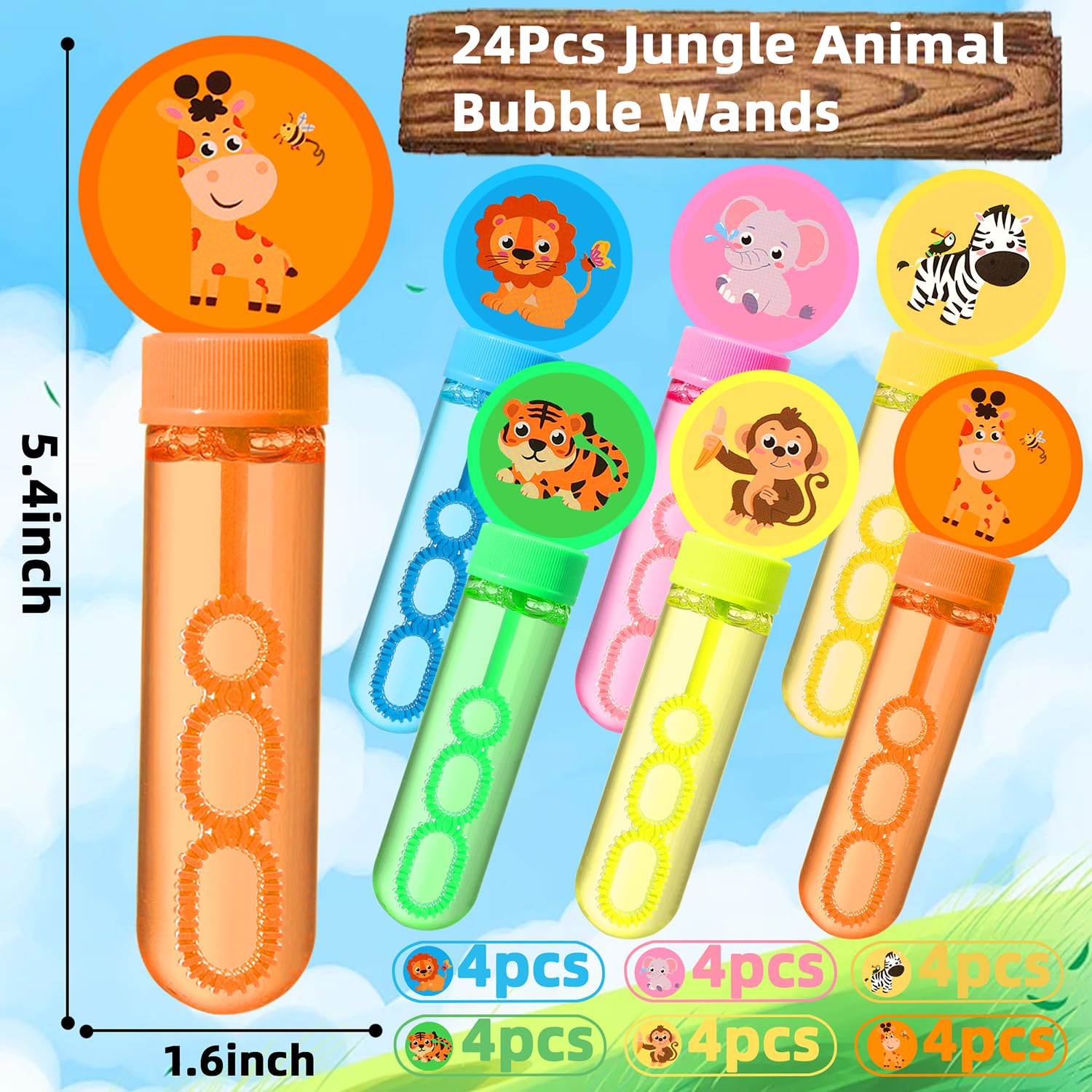 24Pcs Jungle Animal Bubble Wands for Kids Bubbles Party Favors Great for Forest Animals Crazy Theme Party Favors,Animals Party Goodie Bags Filler,School Classroom Prizes for Boy Girl Outdoor Toys