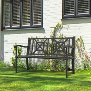 YLGJ&TIDY Outdoor Bench,50" Garden Bench with Ergonomic Backrest&Armrests, Weatherproof Iron Metal Bench for Gardens, Parks,Patio,Porch, Lawn and Yard