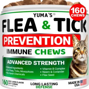 Flea Treatment for Cats - Flea and Tick Prevention for Cats - 160 Treats - Natural Cat Flea and Tick Treatment Pills - Soft Oral Cat Flea Treatment for Kittens - All Breeds & Ages - Made in USA