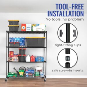 SafeRacks - NSF Certified Storage Shelves, Zinc, Heavy Duty Steel Wire Unit with Wheels and Adjustable Feet, Garage or Bakers Rack, Kitchen, Pantry Shelf - (24"x60"x72" 4-Tier) (Black)