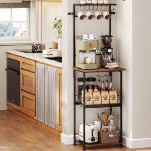 jakyitvi 4 tier coffee bar station, coffee stand with 8 hooks coffee bar cabinet for coffee accessories coffee station for small space kitchen/living room/entrance