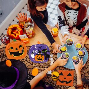 LINHAXM 120 PCS Halloween Party Supplies Halloween Pumpkin Shaped Disposable Plates Napkins Cups for Halloween Holiday Birthday Baby Shower Party Decorations