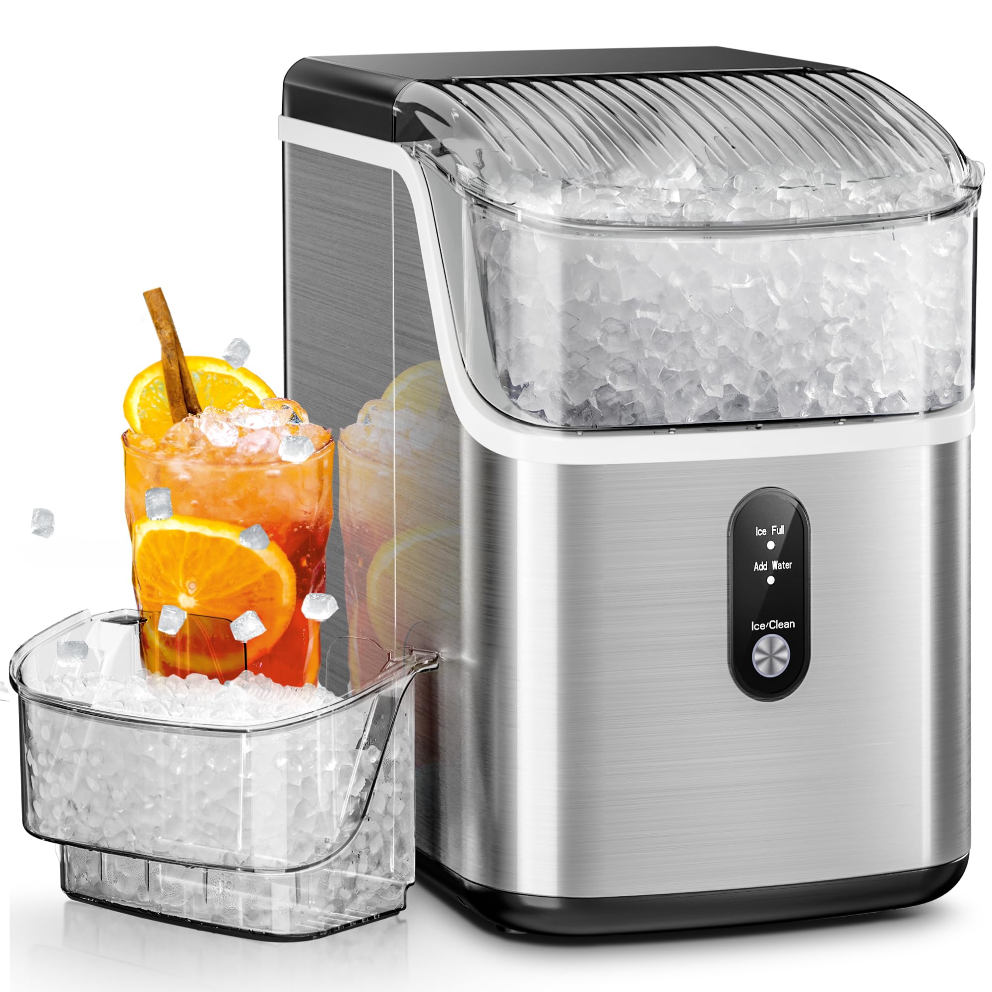 AGLUCKY Nugget Ice Maker Countertop,35Lbs/24H Pebble Ice Maker with Chewable Ice,Self-Cleaning Pellet Ice Maker with Ice Scoop,One-Click Operation,for Home/Kitchen/Office(Silver)