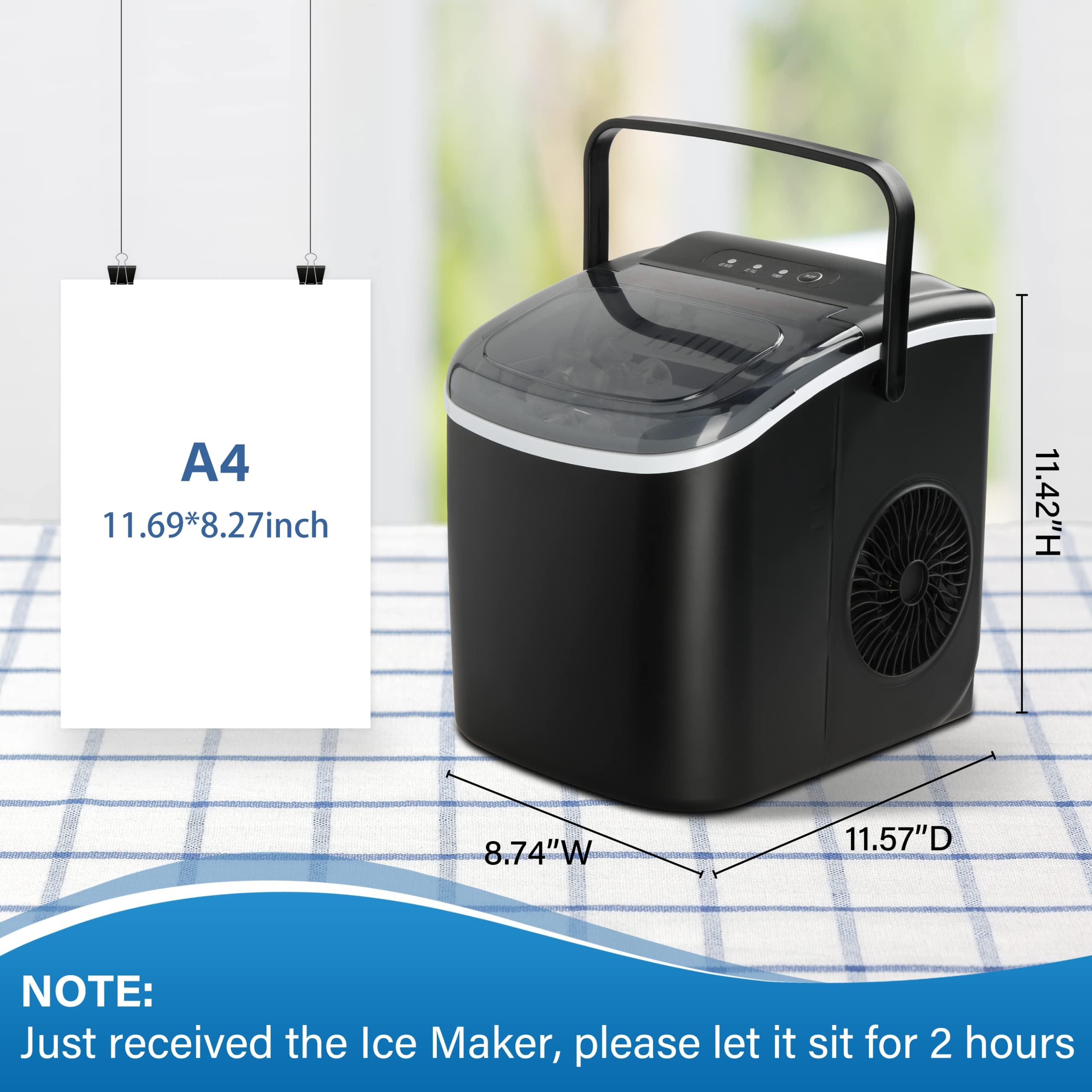 Simple Deluxe Portable Countertop Ice Maker, 26lbs Ice/24H, 9 Ice Cubes in 6 Minutes, with Basket and Ice Spoon, Self-Cleaning, for Indoor and Outdoor, Black