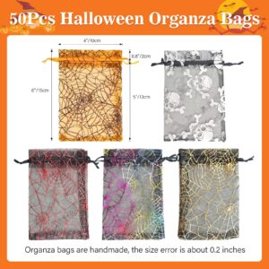 joycraft 50Pcs Halloween Organza Bags, 4x6 inch Halloween Organza Drawstring Bags, Halloween Party Favors Bags for Candy, Snacks, Chocolates, DIY Craft (5 Style)