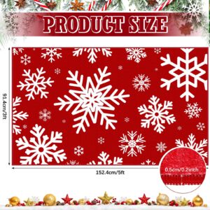 Drydiet Christmas Area Rug Xmas Snowflake Washable Non Slip Rug, Red White Xmas Winter Door Mat Holiday Decor Carpet for Living Room Bedroom Dining Room Kitchen Bathroom Hallway (3 x 5 Feet)