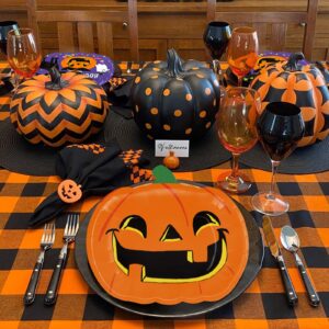 LINHAXM 120 PCS Halloween Party Supplies Halloween Pumpkin Shaped Disposable Plates Napkins Cups for Halloween Holiday Birthday Baby Shower Party Decorations