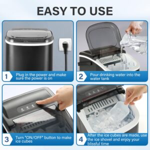 Simple Deluxe Portable Countertop Ice Maker, 26lbs Ice/24H, 9 Ice Cubes in 6 Minutes, with Basket and Ice Spoon, Self-Cleaning, for Indoor and Outdoor, Black