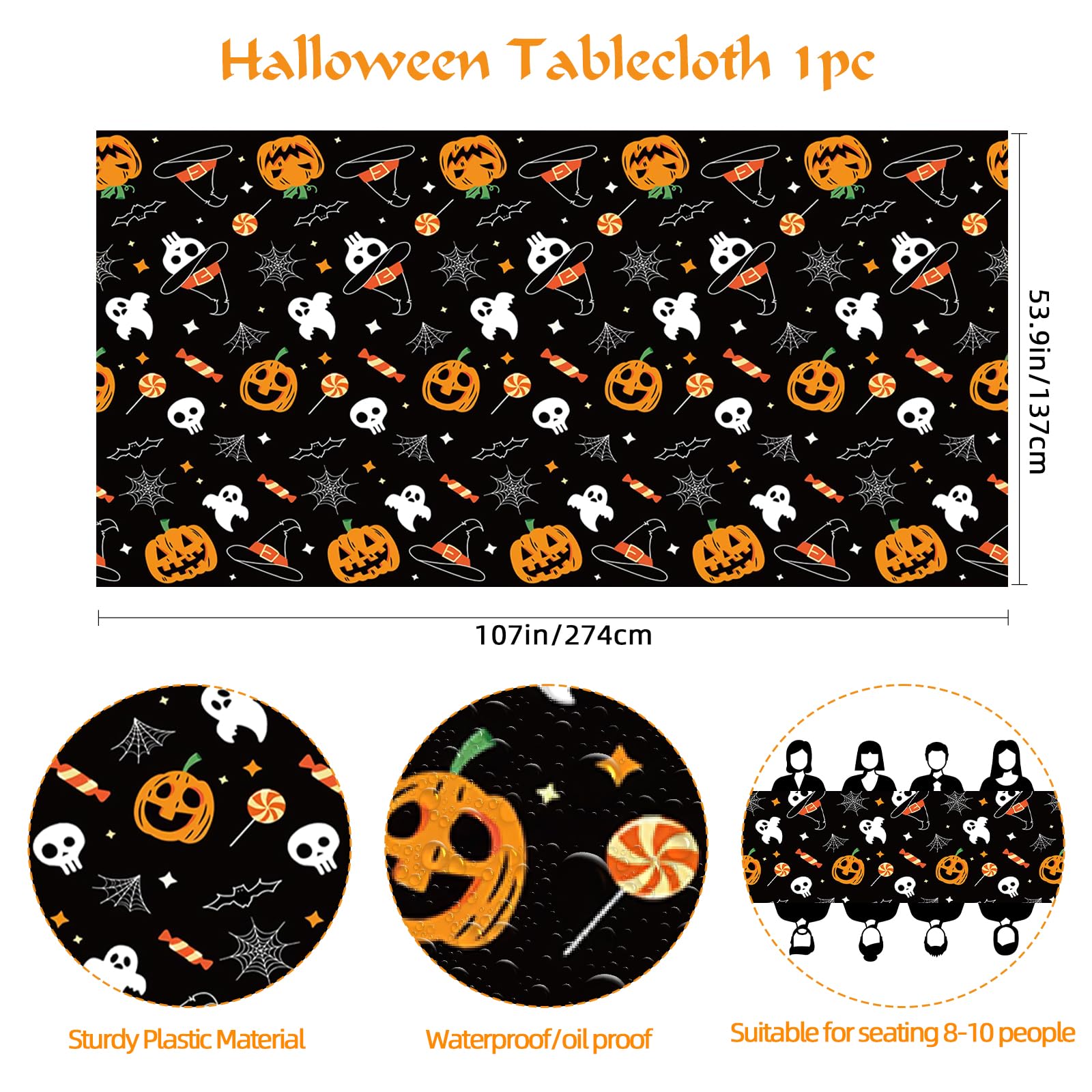 Halloween Decorations Indoor Outdoor- Happy Halloween Banner sets and Tablecloth , Halloween Garland Bat Ghost Pumpkin Halloween Party Decorations, Halloween Party Decorations Supplies