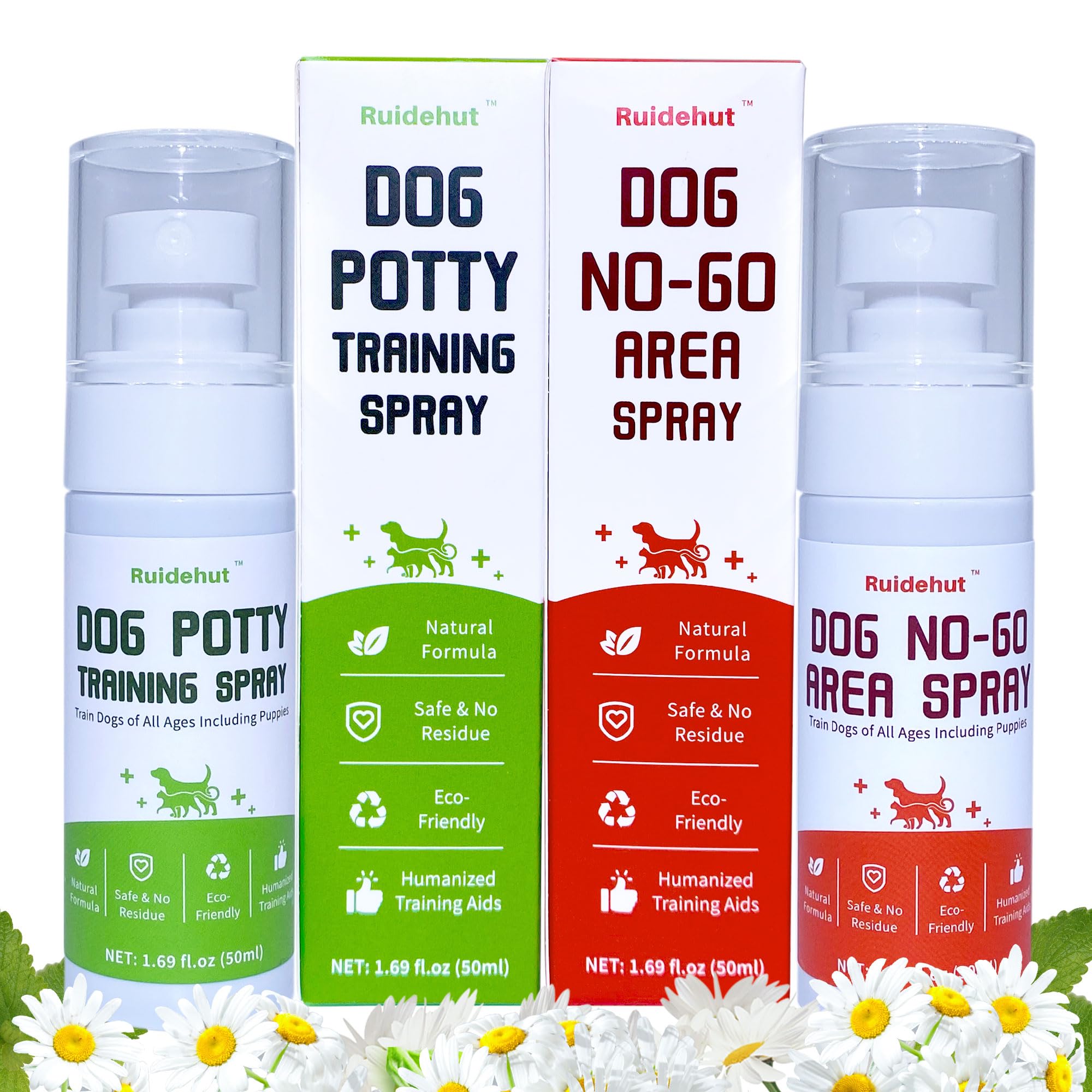 Ruidehut Dog Potty Training Spray & NO-GO Area Spray | Helps Train Puppies & Dogs Where to Potty | Dog Pee Training Spray | Suitable for Indoor & Outdoor Use | (1.6 oz Spray Set)