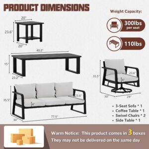 Aluminum Patio Furniture Set,5-Piece Metal Patio Conversation Set with Swivel Rocking Chairs,All-Weather Modern Outdoor Sectional Sofa for Lawn, Garden, Backyard, Balcony (Light Grey Cushions)