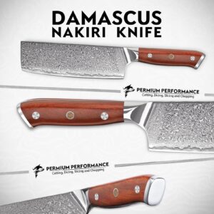 Purple Dragon Damascus Nakiri Knife, 7 Inch Meat Cleaver Knife, VG10 Steel Kitchen Knife for Cutting Vegetables, Chopping Meat, Razor-Sharp Chef's Knife with Gift Box