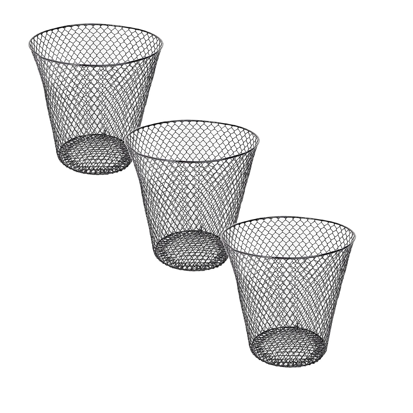 Generic 3-Pack Wire Mesh Round Waste Basket | Trash Can Mesh Round Open Top Wastebasket | Recycling Bins Garbage Waste Baskets | Wire Mesh Desk Trash Can | Office Trash Cans, Black