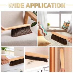 Woooden Hand Whisk Broom Small Hand Broom Dust Brush with Wood Handle Bench Brush Soft Bristle Broom for Couch Car Fireplace Bed Household Cleaning(Brown)