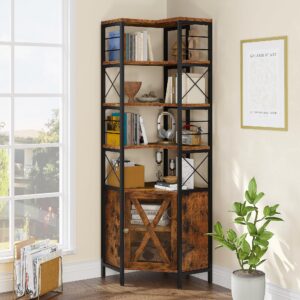 YITAHOME Corner Bookshelf with Storage, 7-Tier Corner Shelf with Doors, Large Corner Bookcase Display Rack for Living Room Bedroom Home Office, Rustic Brown