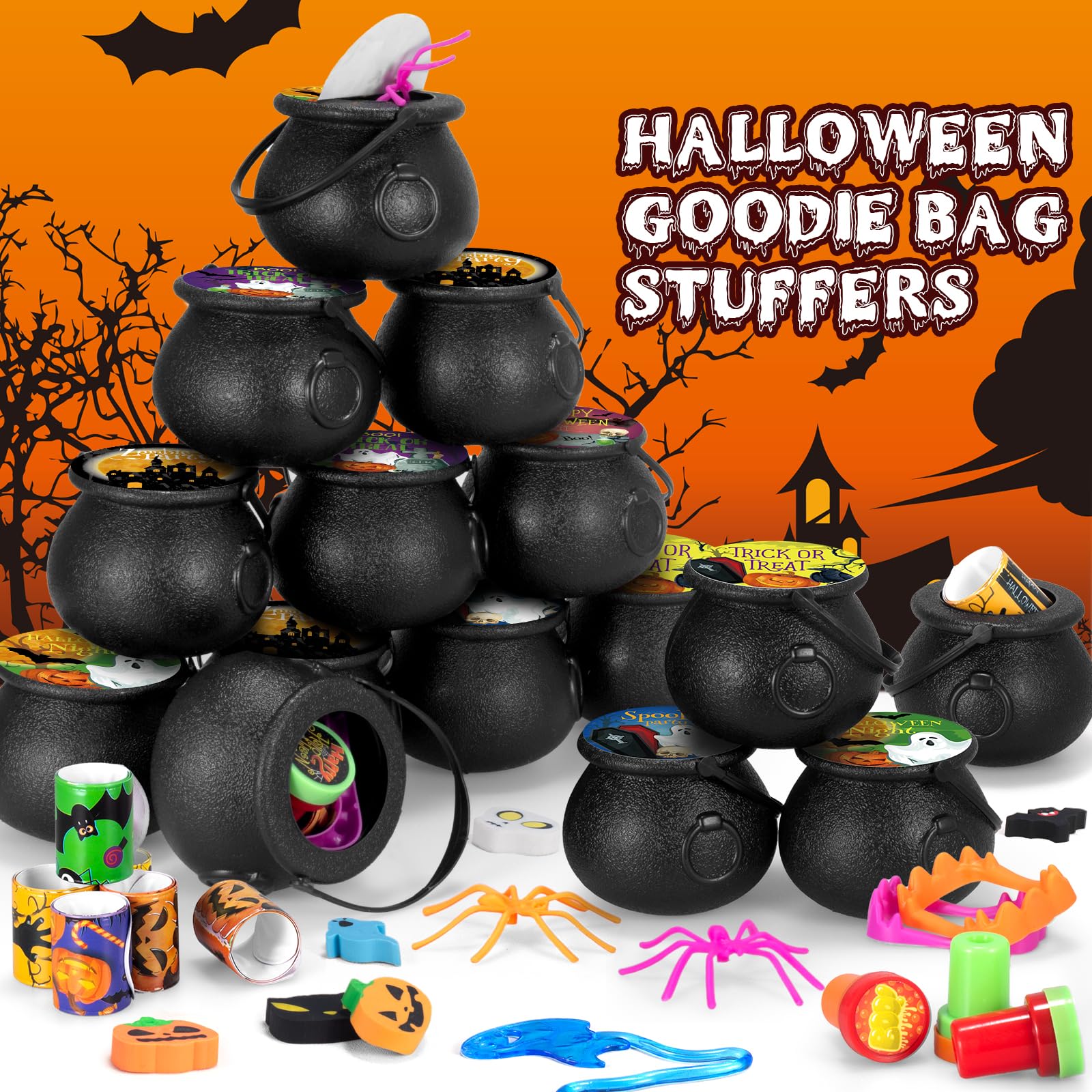 Laoyebaohao 192PCS Halloween Party Favors Halloween Toys 24 Pack Prefilled Mini Witches Cauldron for Halloween Party Halloween Scavenger Hunt Halloween Prizes Gifts Miniatures for Kids Trick or Treat