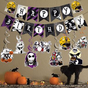 Nightmare Before Christmas Banner Nightmare Before Christmas Birthday Decorations Jack Skellington Birthday Decorations Halloween Birthday Banner for Halloween Birthday Party Decorations Supplies