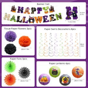 Halloween Decorations Indoor Outdoor- Happy Halloween Banner sets and Tablecloth , Halloween Garland Bat Ghost Pumpkin Halloween Party Decorations, Halloween Party Decorations Supplies