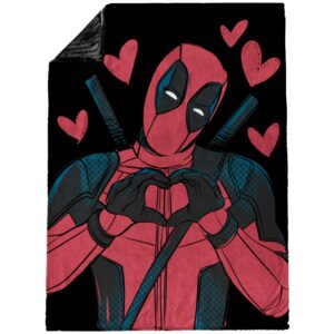 Marvel Deadpool Hearts Plush Throw Blanket - Measures 50 x 70 inches, Red and Black Super Soft Lightweight Fleece Bedding