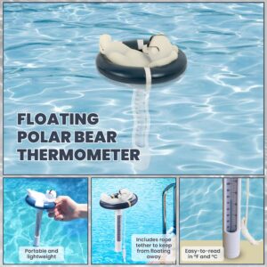 Generic Floating Pool Temperature Thermometer | Easy Read Water Temperature Outdoor & Indoor | Adorable Polar Bear Shape Design Water Thermometer for Swimming Pools Hot Tubs & Spas