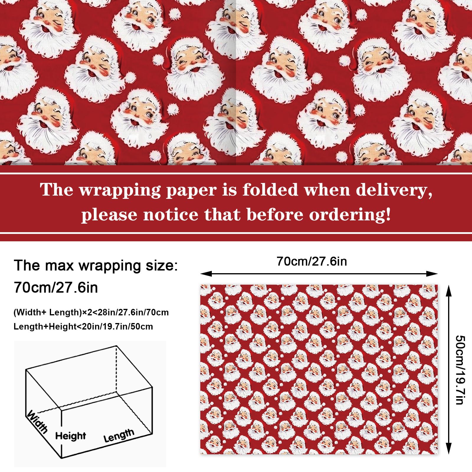 JarThenaAMCS 12 Sheet Christmas Wrapping Paper -Not Roll- Red Santa Snowman Gift Wrap Paper Folded Flat Seasonal Art Paper for Winter Xmas Birthday Baby Shower DIY Crafts, 19.7 x 27.6 Inch