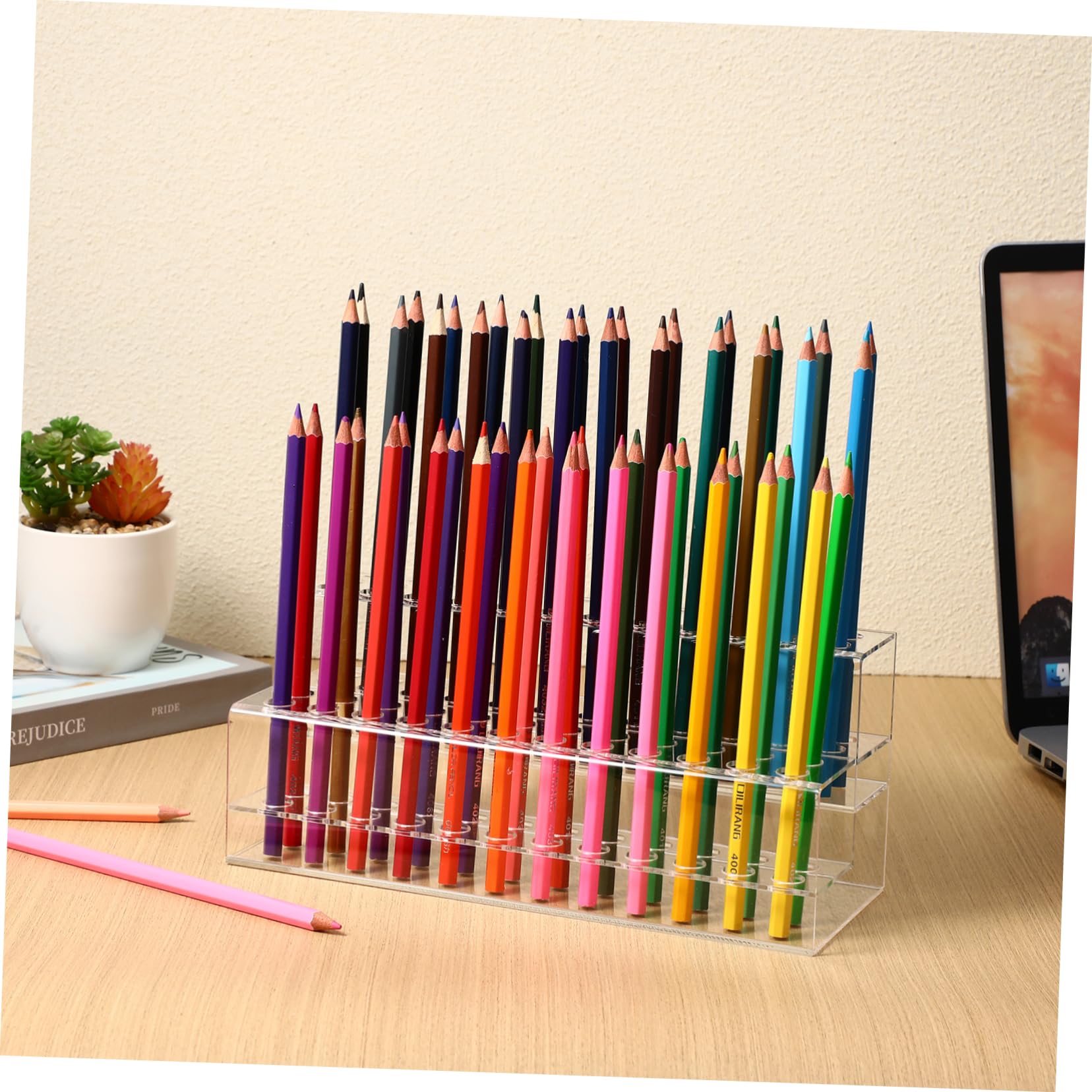 DOITOOL 48 Hole Acrylic Pen Holder,Paint Brush Holder Marker Storage Rack Pencil Holder,Cosmetic Brushes Organizer Stand