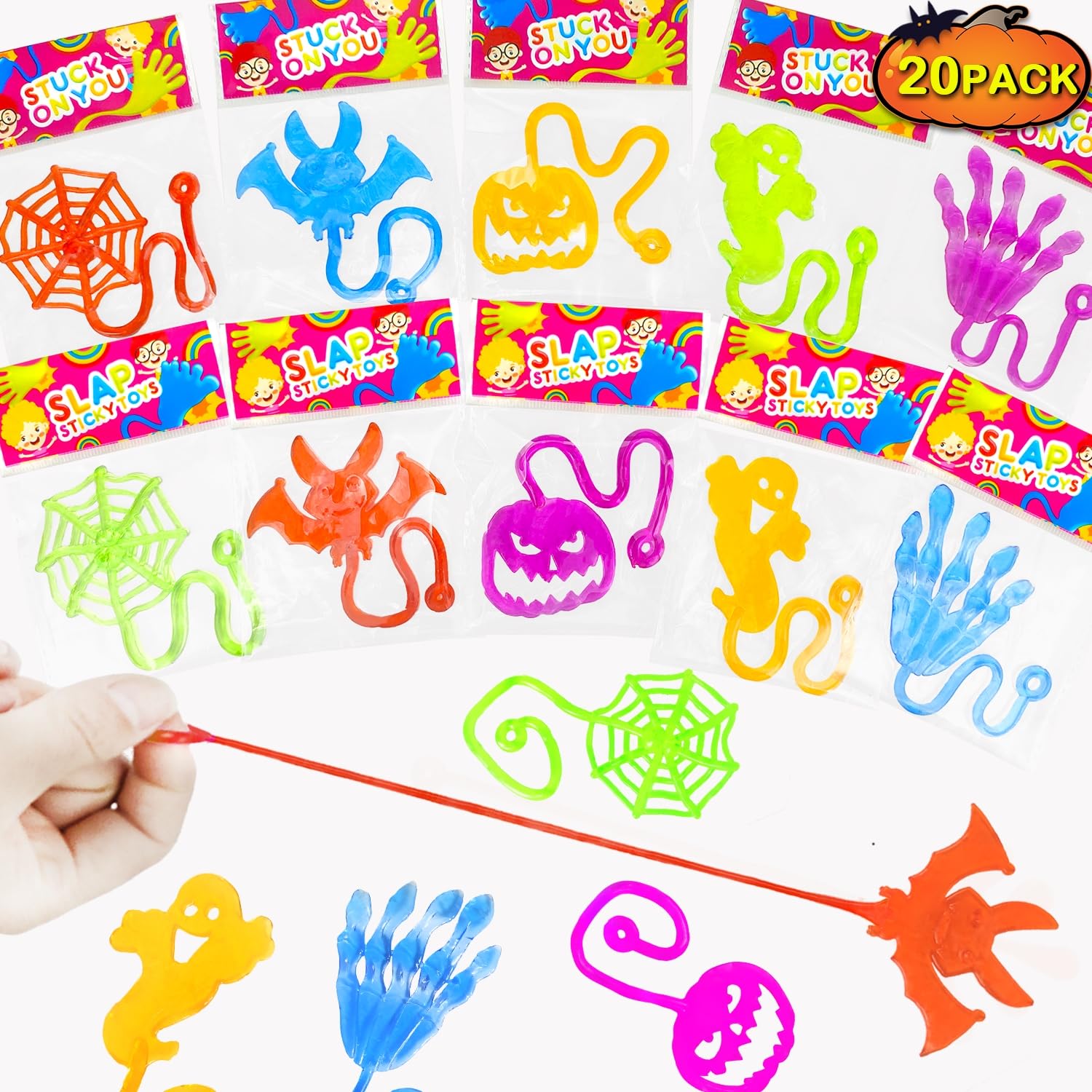 Kannove Halloween Sticky Hands Toys Gifts for Kids 20 PCS, Halloween Treats Non Candy Basket Goodie Bag Stuffer Fillers Party Favors Prizes for Toddlers, Halloween Trick or Treat Toys for Boys Girls