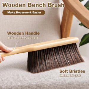 Woooden Hand Whisk Broom Small Hand Broom Dust Brush with Wood Handle Bench Brush Soft Bristle Broom for Couch Car Fireplace Bed Household Cleaning(Brown)