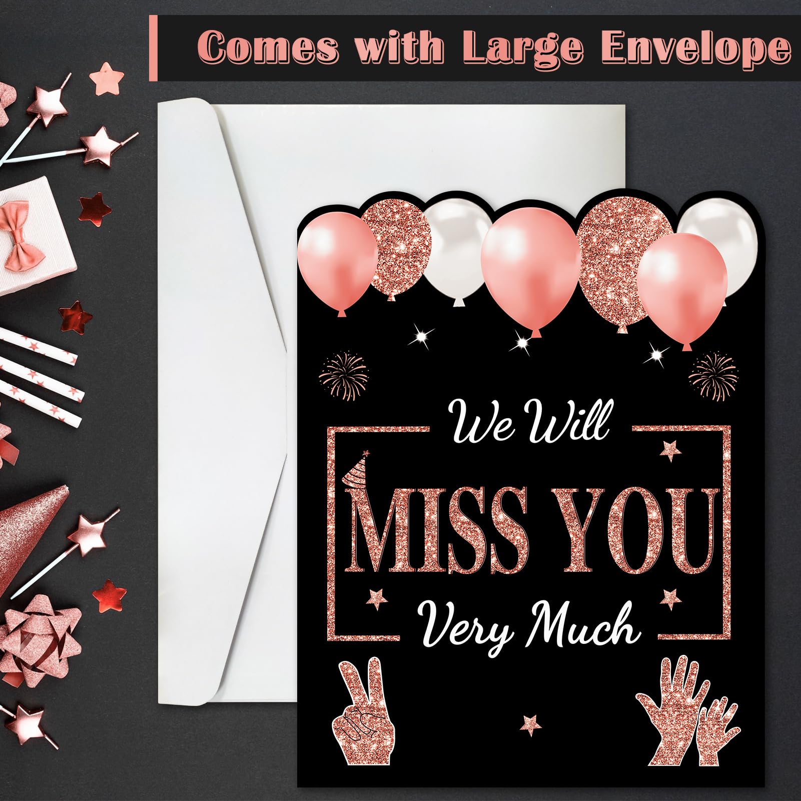 Turypaty Retirement Greeting Card for Coworkers Women, Large Rose Gold Guest Signature Book Gifts, We Will Miss You Good Luck Blessing Greeting Card for Going Away Farewell Decorations Party Supplies.