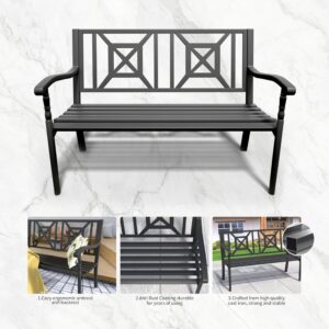 YLGJ&TIDY Outdoor Bench,50" Garden Bench with Ergonomic Backrest&Armrests, Weatherproof Iron Metal Bench for Gardens, Parks,Patio,Porch, Lawn and Yard