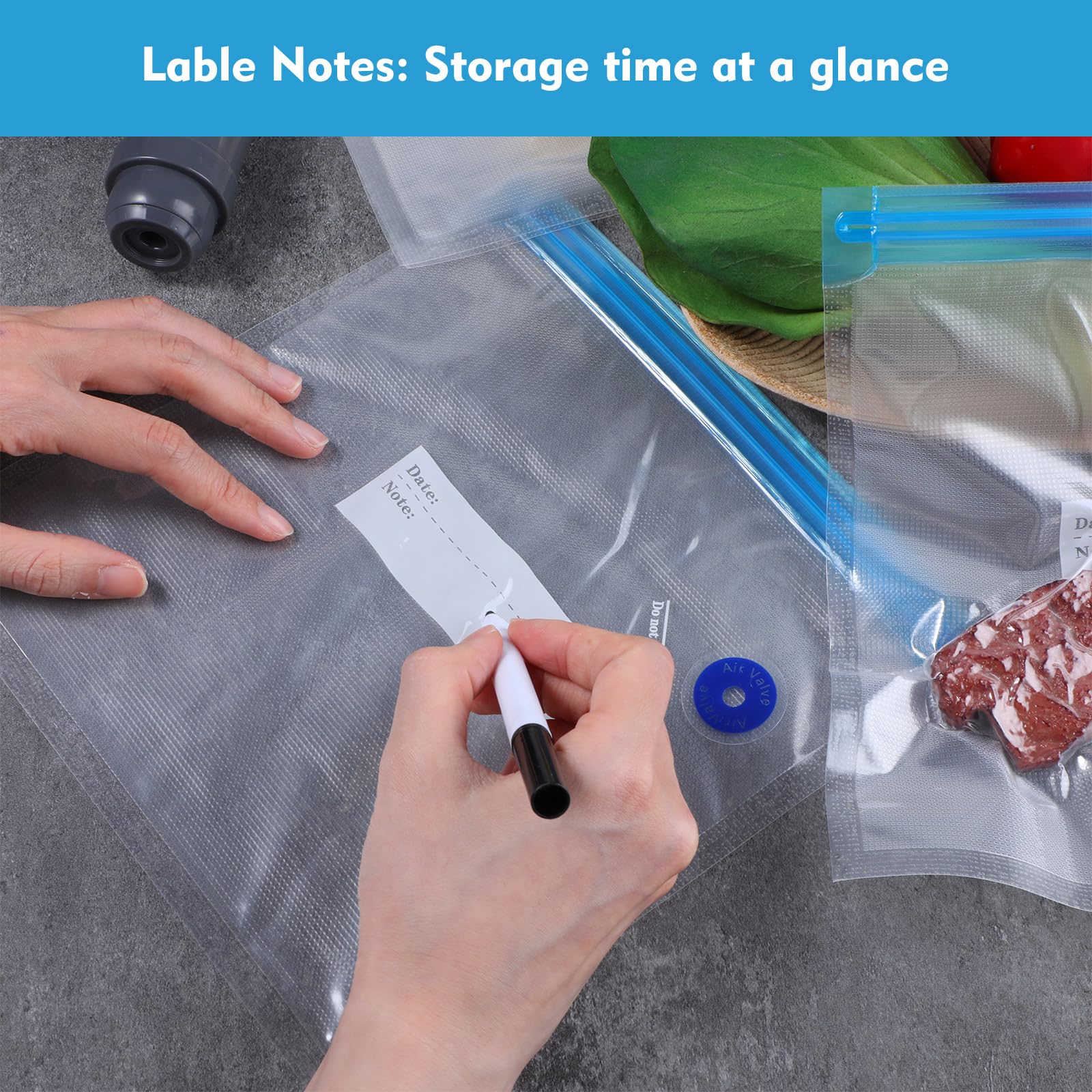 60 Pack Sous Vide Bags Vacuum Sealer Bag for Food, 4 Sizes Reusable Food Bags Vacuum Zipper Storage Bags with Air Valve Double Layers Food Storage