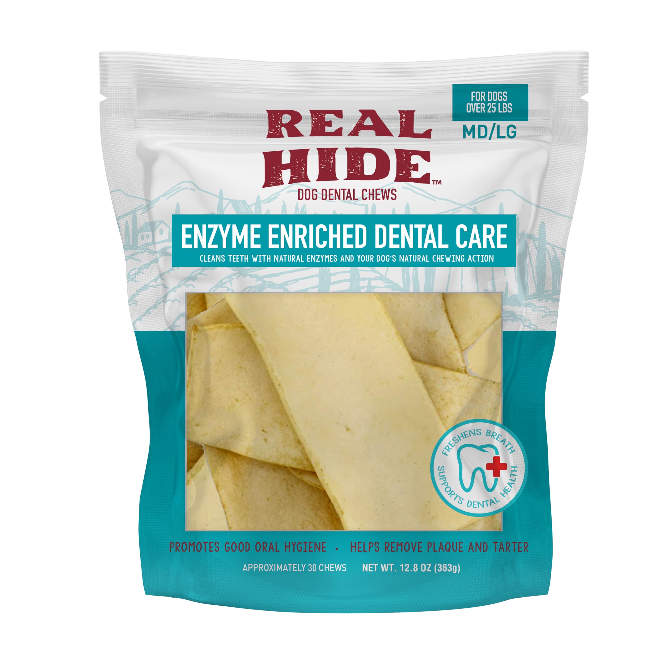 Real Hide | Enzyme Enriched Dental Care Dog Chews | Dog Dental Chews | Medium/Large | Aprox. 30 Chews