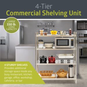 Pearington 4-Tier Commercial Grade Stainless Steel Storage Shelf for Kitchens, Stainless Steel Shelving Unit with 4 Height-Adjustable Shelves, 47" x 18.5" x 60", Silver