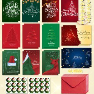 HSHFAMIIY Christmas Cards, Stocking Stuffers for Adults, 24 Pcs Christmas Cards with Envelopes & Stickers,4 x 6 Inch,Blank Holiday Greeting Card Set,Christmas Gift Baskets,Christmas Gift Bags