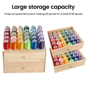 PAZIONMI Wooden Thread Box Thread Holder Thread Rack Sewing and Embroidery Thread Storage Box/Organizer for Sewing 90-Pools(Drawer Spool Size Requirement: Height≤3", Width≤2.5",Top for Taller Spools)