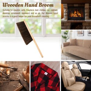 Woooden Hand Whisk Broom Small Hand Broom Dust Brush with Wood Handle Bench Brush Soft Bristle Broom for Couch Car Fireplace Bed Household Cleaning(Brown)