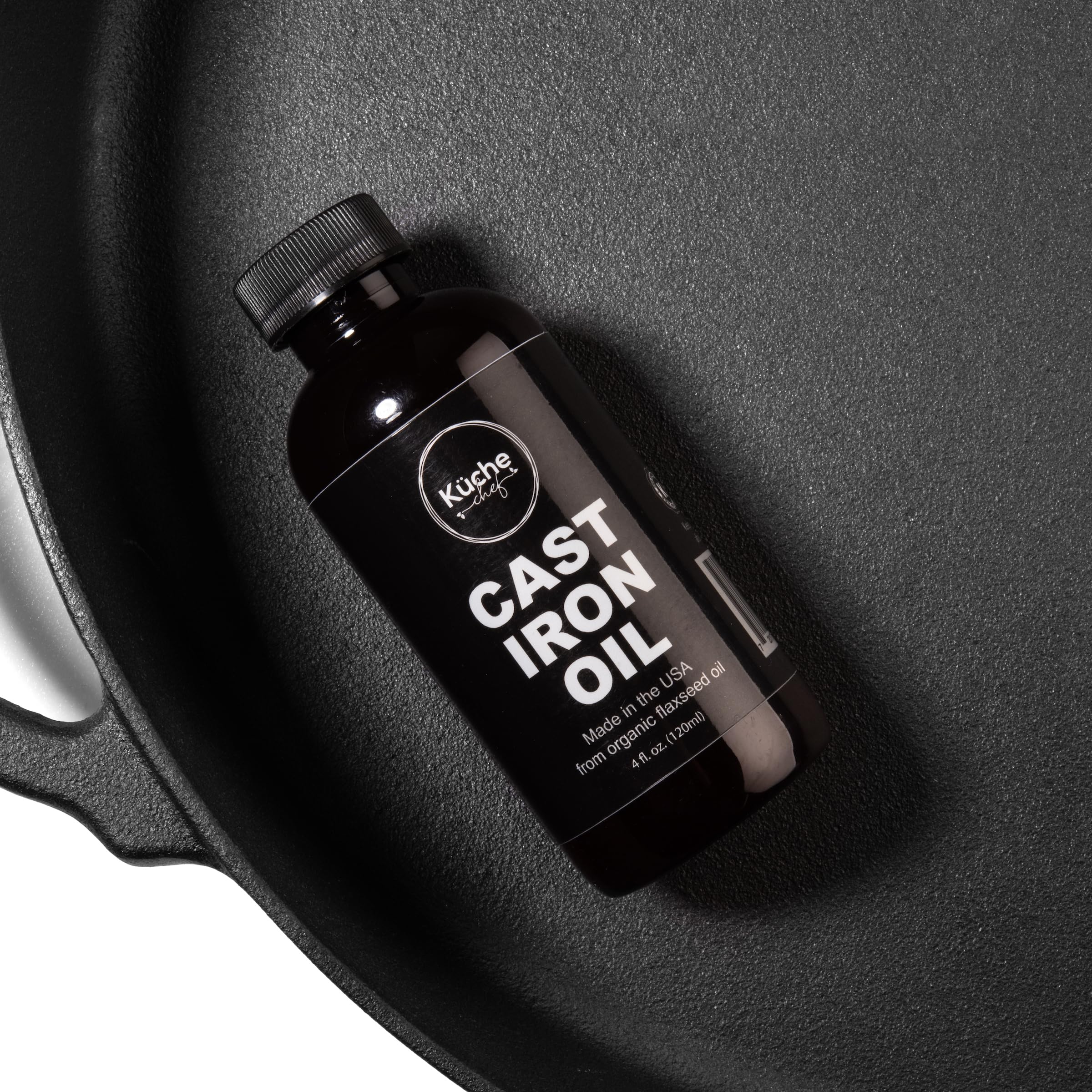 Kuche Chef Organic Cast Iron Oil & Cast Iron Conditioner – Made from Flaxseed Oil grown and pressed in the USA – Creates a Non-Stick Seasoning on All Cast Iron Cookware (240ml)