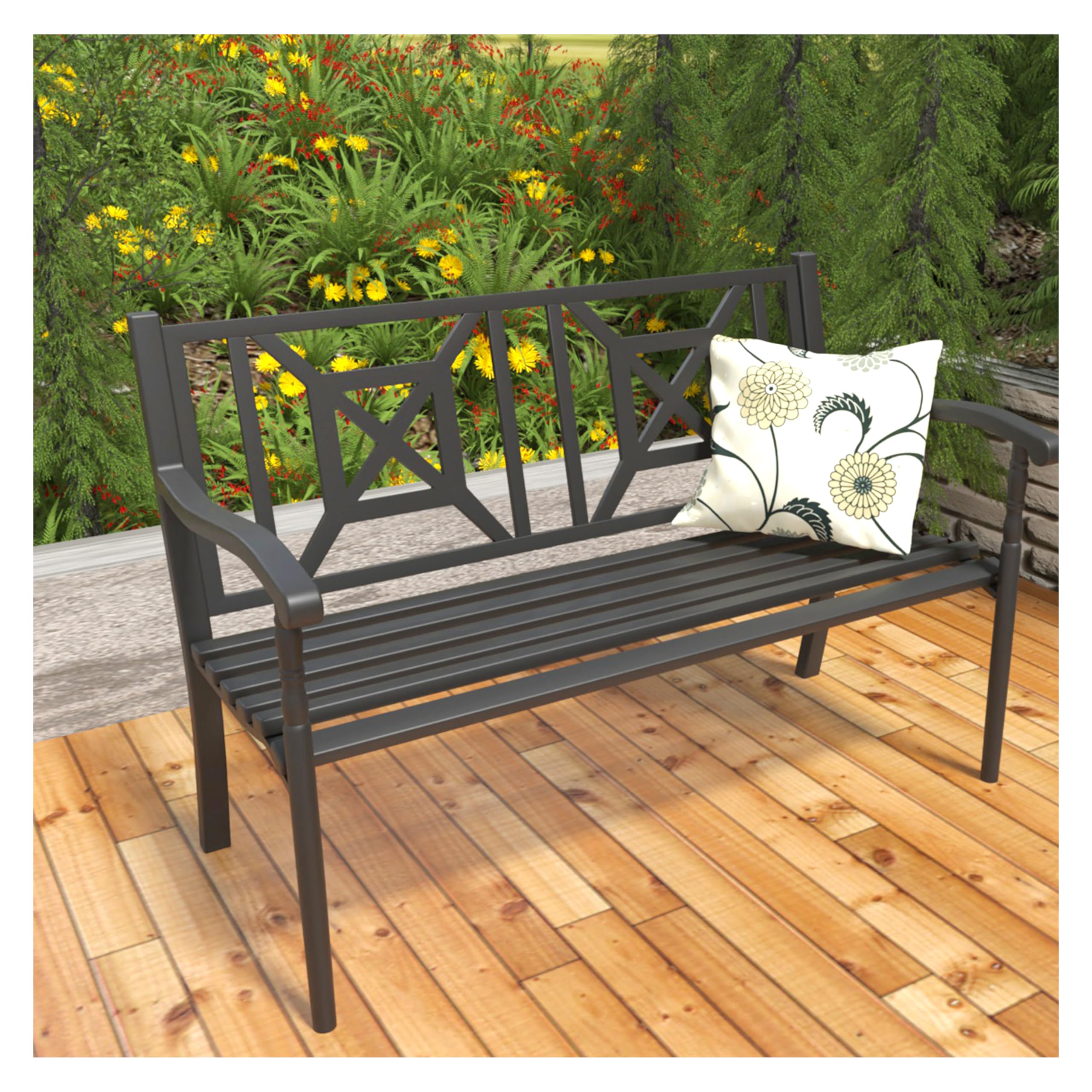 YLGJ&TIDY Outdoor Bench,50" Garden Bench with Ergonomic Backrest&Armrests, Weatherproof Iron Metal Bench for Gardens, Parks,Patio,Porch, Lawn and Yard