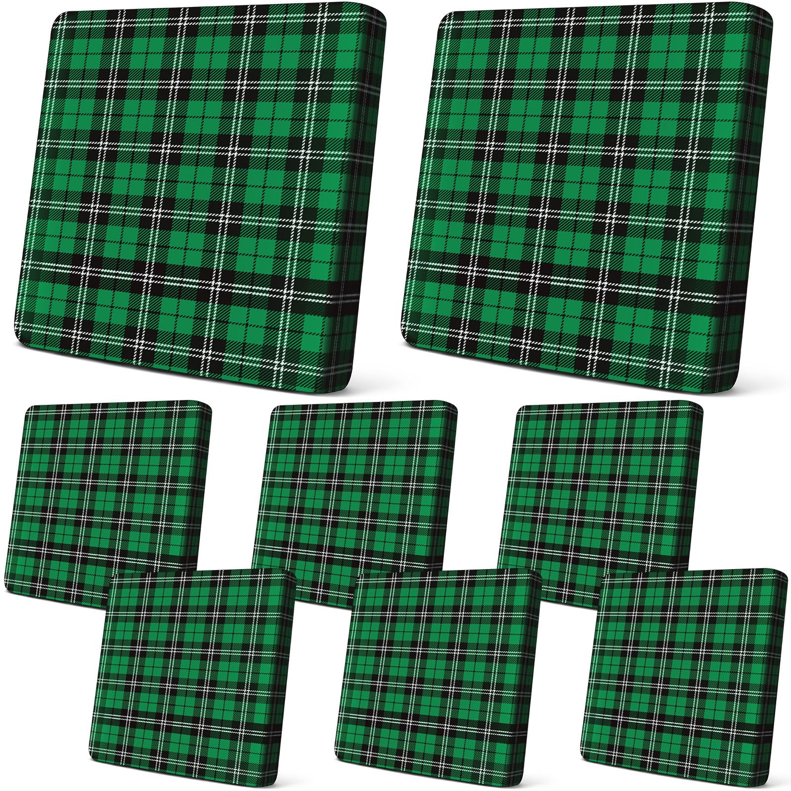 Newwiee 8 Pcs Christmas Patio Cushion Cover Green Plaid Outdoor Cushion Cover Stretch Christmas Chair Cushions Replacement Furniture Couch Sofa Slipcovers Seat Cover Soft Washable