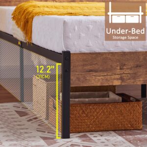 VECELO Full Size Platform Bed Frame with Wood Headboard, Solid and Strong Metal Support, No Box Spring Needed