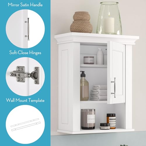 RiverRidge Somerset Single Door Wall Cabinet - Bathroom Medicine Cabinet with Inset Door, Coved Top Shelf, 2 Interior Shelves & Open Display Shelf – Elegant Bathroom Cabinet for Expanded Storage