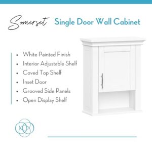 RiverRidge Somerset Single Door Wall Cabinet - Bathroom Medicine Cabinet with Inset Door, Coved Top Shelf, 2 Interior Shelves & Open Display Shelf – Elegant Bathroom Cabinet for Expanded Storage