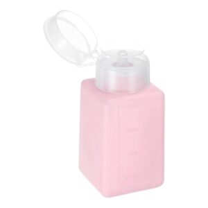 harfington solvent alcohol dispenser 200ml(6.8oz) press type esd safe anti-splash liquid dispenser pump with sealing plastic lid for alcohol, nail polish & makeup remover, pink