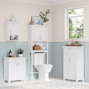 RiverRidge Somerset Single Door Wall Cabinet - Bathroom Medicine Cabinet with Inset Door, Coved Top Shelf, 2 Interior Shelves & Open Display Shelf – Elegant Bathroom Cabinet for Expanded Storage