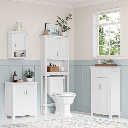 RiverRidge Somerset Single Door Wall Cabinet - Bathroom Medicine Cabinet with Inset Door, Coved Top Shelf, 2 Interior Shelves & Open Display Shelf – Elegant Bathroom Cabinet for Expanded Storage