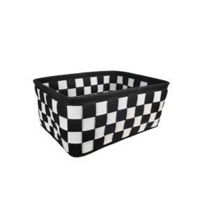 generic black and white checkerboard felt storage basket for bedroom, foldable high capacity desktop makeup organizer decorative sundries box(s), am0x2z0e3wpus