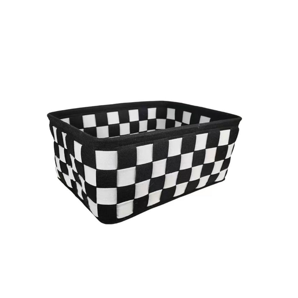 generic Black and White Checkerboard Felt Storage Basket for Bedroom, Foldable High Capacity Desktop Makeup Organizer Decorative Sundries Box(S), AM0X2Z0E3WPUS