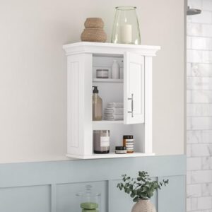 RiverRidge Somerset Single Door Wall Cabinet - Bathroom Medicine Cabinet with Inset Door, Coved Top Shelf, 2 Interior Shelves & Open Display Shelf – Elegant Bathroom Cabinet for Expanded Storage